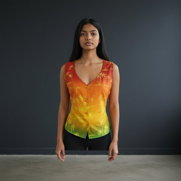 Rima Punjabi Suit M 2pc Cropped Tank + Side-Tie Pants Rainbow Palm Y2K - Picture 9 of 12